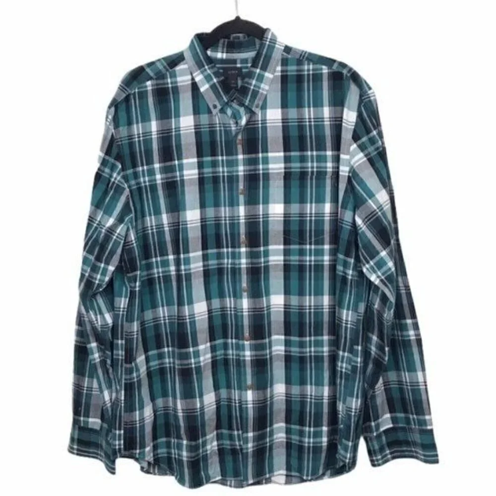 J Crew Green Plaid Long Sleeve Button Shirt XL
